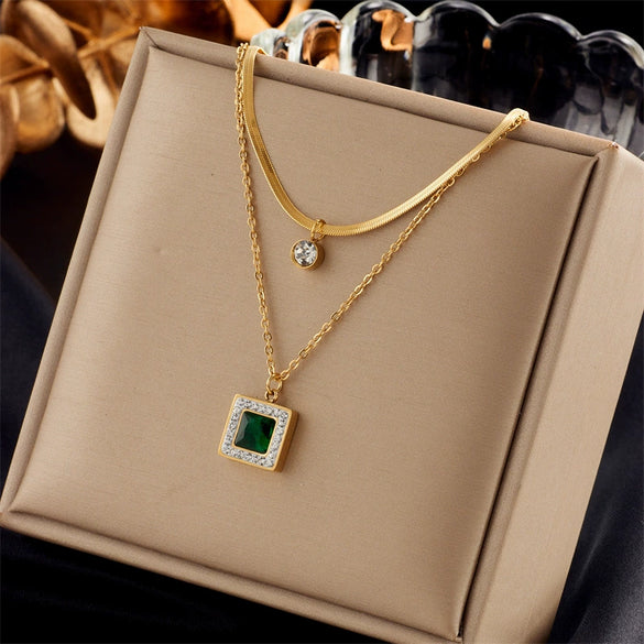 Pendant Necklace Titanium Steel Geometric Square Electroplating