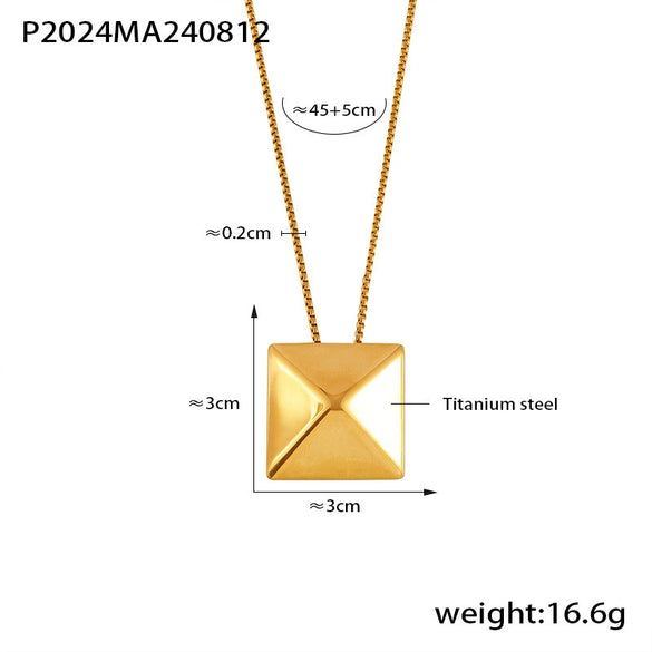 Pendant Necklace Titanium Steel Geometric Square Triangle Hip Hop Style 18K Gold Plated