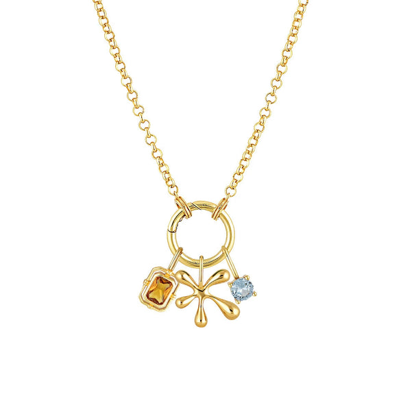 Pendant Necklace Titanium Steel Geometric Style Diamond Mixed Gemstone Inlay Vacuum Plated For Women