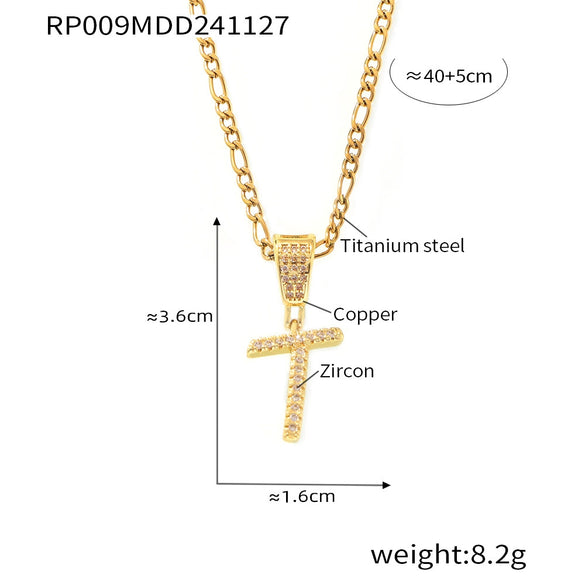 Pendant Necklace Titanium Steel Gold Plated Hip Hop Style With Micro Inlaid Zircon And Letter Pattern