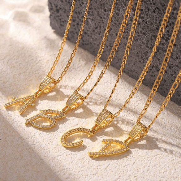Pendant Necklace Titanium Steel Gold Plated Hip Hop Style With Micro Inlaid Zircon And Letter Pattern