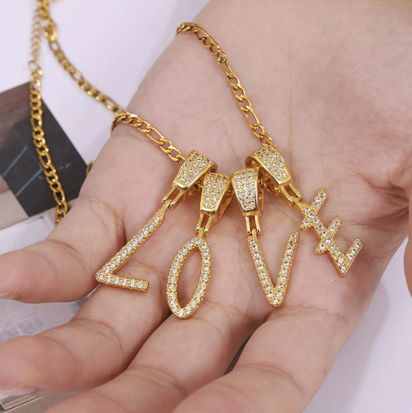 Pendant Necklace Titanium Steel Gold Plated Hip Hop Style With Micro Inlaid Zircon And Letter Pattern
