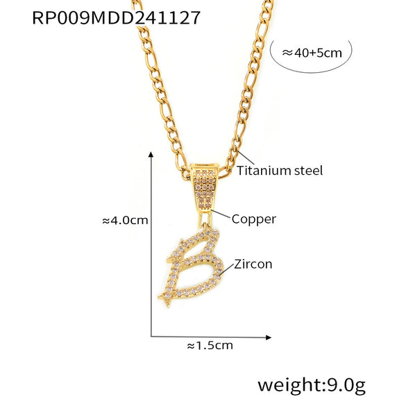 Pendant Necklace Titanium Steel Gold Plated Hip Hop Style With Micro Inlaid Zircon And Letter Pattern
