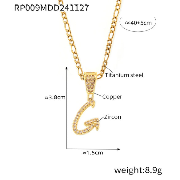 Pendant Necklace Titanium Steel Gold Plated Hip Hop Style With Micro Inlaid Zircon And Letter Pattern