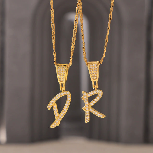 Pendant Necklace Titanium Steel Gold Plated Hip Hop Style With Micro Inlaid Zircon And Letter Pattern