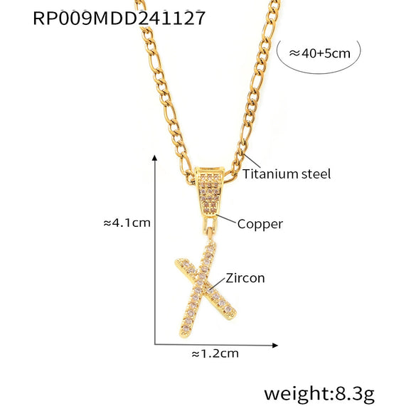 Pendant Necklace Titanium Steel Gold Plated Hip Hop Style With Micro Inlaid Zircon And Letter Pattern