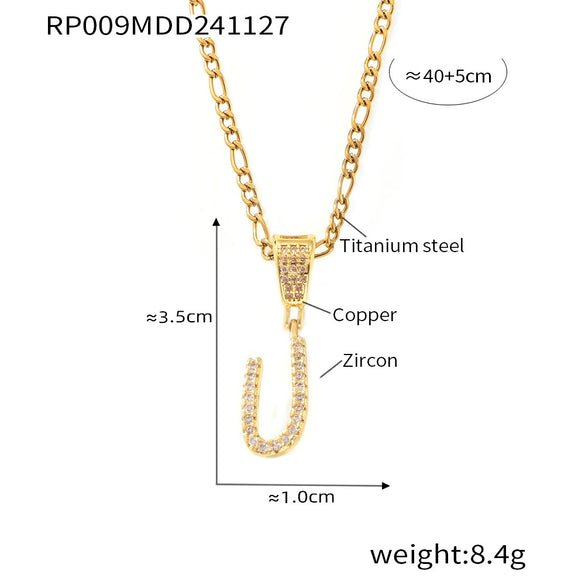 Pendant Necklace Titanium Steel Gold Plated Hip Hop Style With Micro Inlaid Zircon And Letter Pattern
