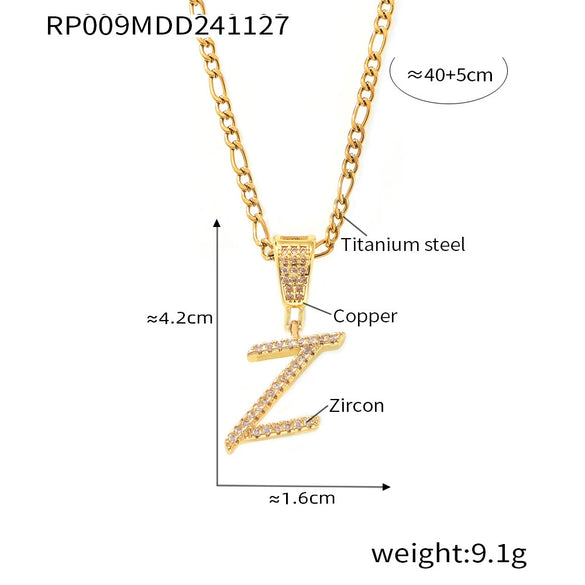 Pendant Necklace Titanium Steel Gold Plated Hip Hop Style With Micro Inlaid Zircon And Letter Pattern