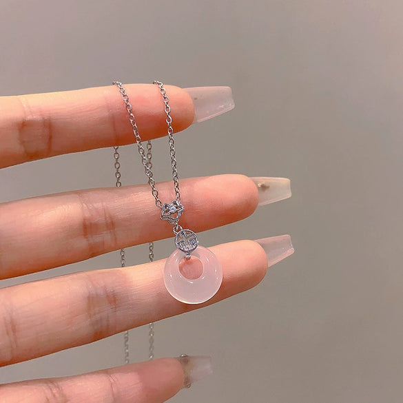 Pendant Necklace Titanium Steel Imitation Chalcedony Geometric Electroplating Women's