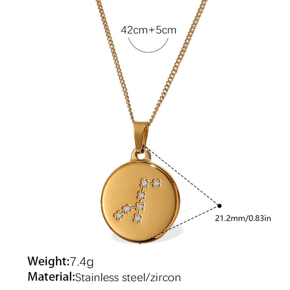Pendant Necklace 316L Stainless Steel Inlaid Zircon Round Constellation Electroplating For Women