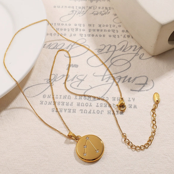 Pendant Necklace 316L Stainless Steel Inlaid Zircon Round Constellation Electroplating For Women