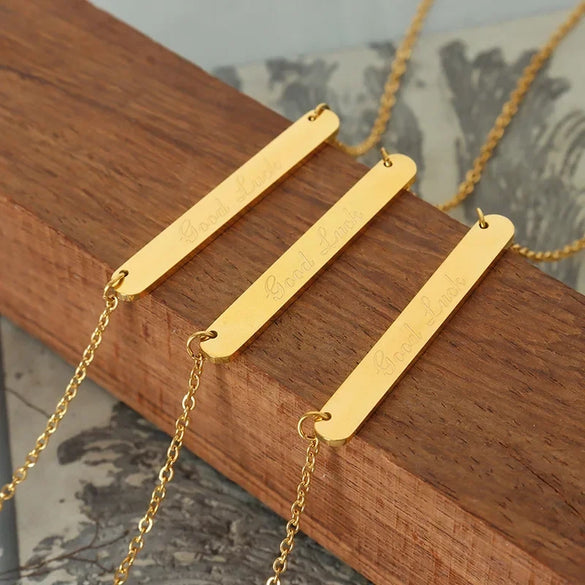 Pendant Necklace 316L Stainless Steel 18K Gold Plated Geometric Letter Design