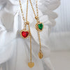 Pendant Necklace 316L Stainless Steel Mixed Gem Inlay Heart Geometric Tassel Adjustable French Lace Red And Green Zircon
