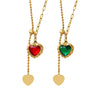 Pendant Necklace 316L Stainless Steel Mixed Gem Inlay Heart Geometric Tassel Adjustable French Lace Red And Green Zircon