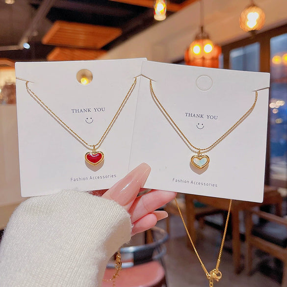 Pendant Necklace Titanium Steel Mixed Gem Inlay Heart Pattern Dripping Oil Design For Women