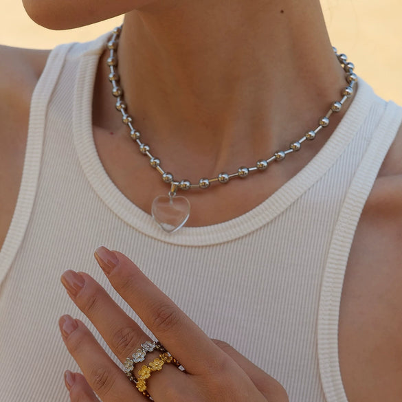Pendant Necklace Titanium Steel Round Beads Geometric Electroplated For Women