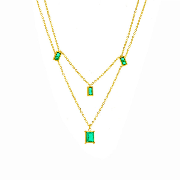 Pendant Necklace Titanium Steel Square Pendant Electroplating Multi Layer Clavicle Chain Retro Simple For Women