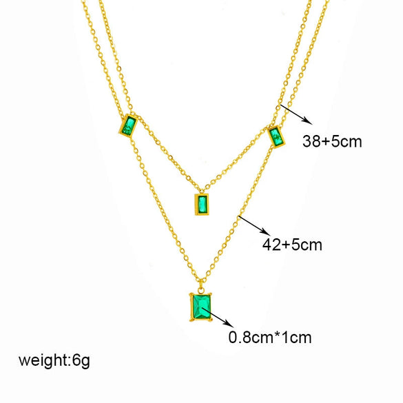 Pendant Necklace Titanium Steel Square Pendant Electroplating Multi Layer Clavicle Chain Retro Simple For Women