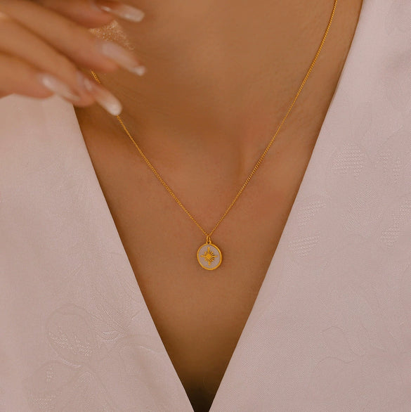 Pendant Necklace 316L Stainless Steel Water Shell Retro Star Geometric Light Luxury Electroplated