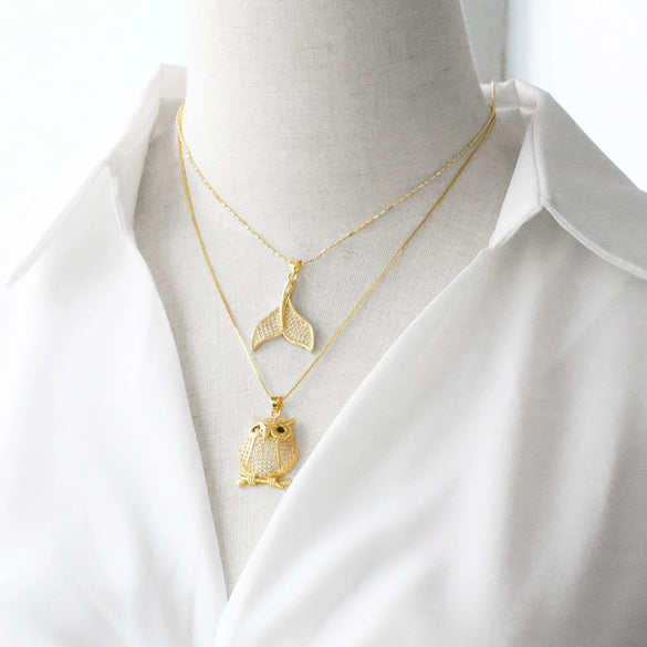 Pendant Necklace Unisex Copper Geometric Minimalist Electroplated With Butterfly Owl Dragonfly Design