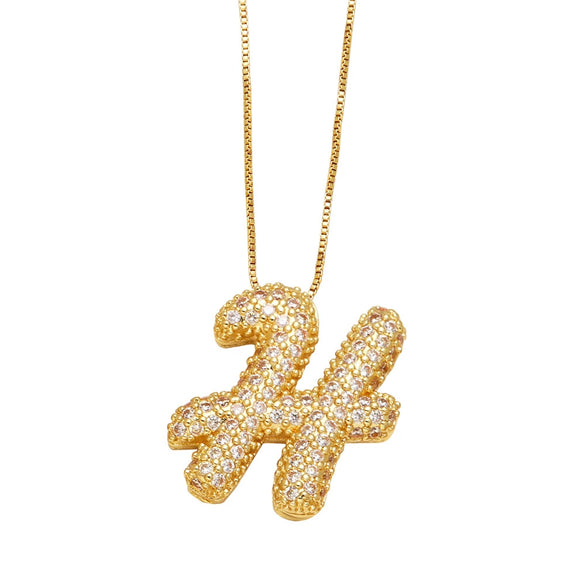 Pendant Necklace With Geometric Style Copper Pendant And Box Chain Electroplated With Zirconium And English Letters