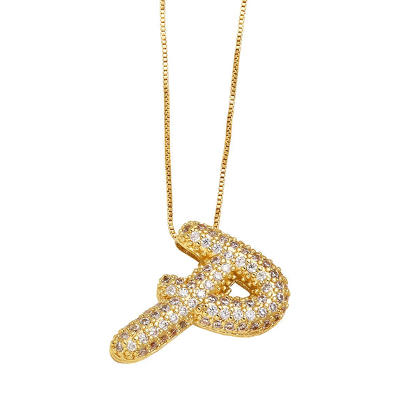 Pendant Necklace With Geometric Style Copper Pendant And Box Chain Electroplated With Zirconium And English Letters
