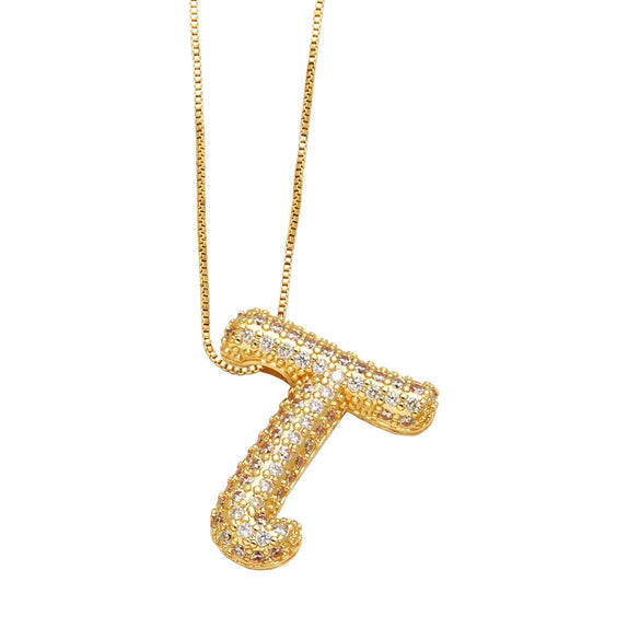 Pendant Necklace With Geometric Style Copper Pendant And Box Chain Electroplated With Zirconium And English Letters