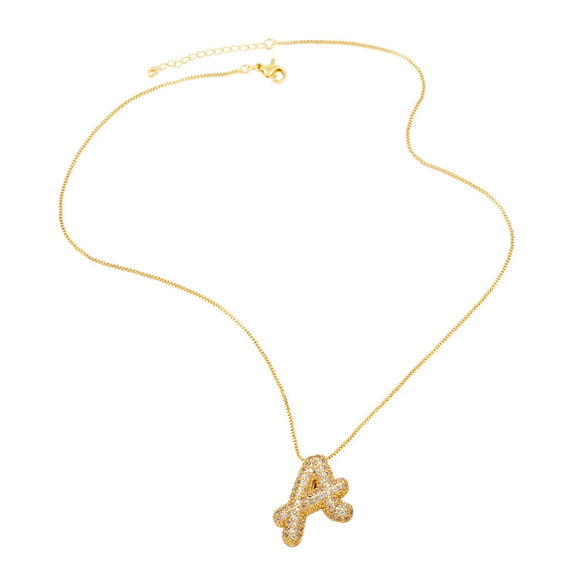 Pendant Necklace With Geometric Style Copper Pendant And Box Chain Electroplated With Zirconium And English Letters