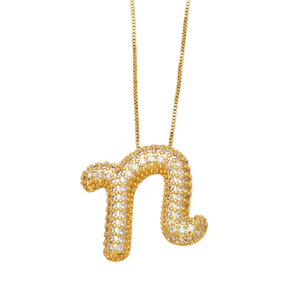Pendant Necklace With Geometric Style Copper Pendant And Box Chain Electroplated With Zirconium And English Letters