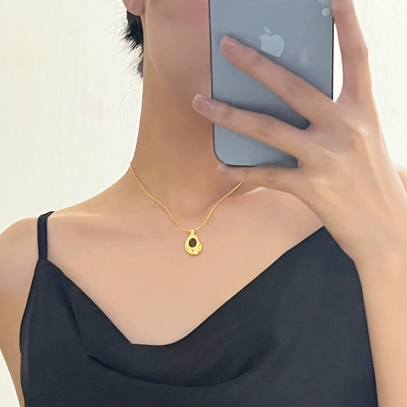 Pendant Necklace Women Copper Tiger Eye Stone 316L Stainless Steel Geometric Style 18K Gold Plated