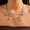 Pendant Necklace Women Iron Chain Alloy Imitation Pearls Geometric Style Electroplating