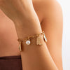 Pendant Necklace Women Iron Chain Alloy Imitation Pearls Geometric Style Electroplating