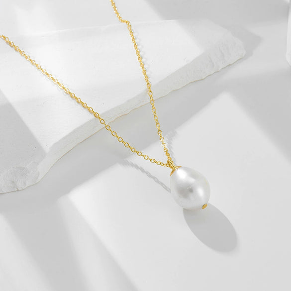 Pendant Necklace Women Natural Baroque Freshwater Pearl 925 Silver Geometric Cross Chain
