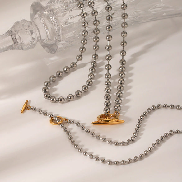 Pendant Necklace Women Stainless Steel And Titanium Steel Ball Chain Geometric Style Electroplating