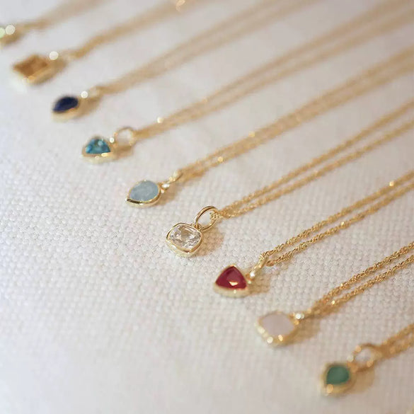Pendant Necklace Women Stainless Steel Titanium Steel Mixed Gemstone Setting Geometric Style Set With Diamonds