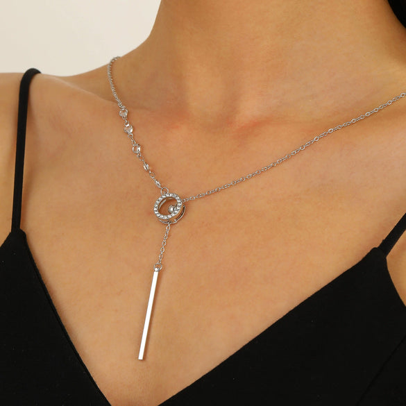 Pendant Necklace Women's Alloy Titanium Steel Geometric Snake Bone Chain Inlaid With Artificial Gemstones Semiprecious Stones Simple Style