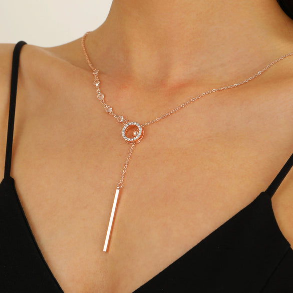 Pendant Necklace Women's Alloy Titanium Steel Geometric Snake Bone Chain Inlaid With Artificial Gemstones Semiprecious Stones Simple Style