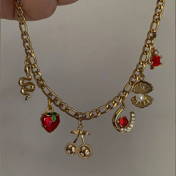 Pendant Necklace Women's Copper Mixed Gemstone Setting Electroplating Ushaped Heart Shape Flower Pattern