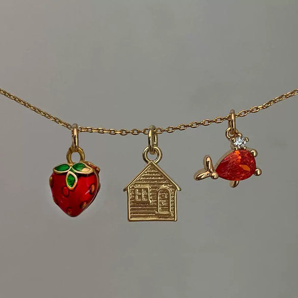 Pendant Necklace Women's Copper Mixed Gemstone Setting Electroplating Ushaped Heart Shape Flower Pattern