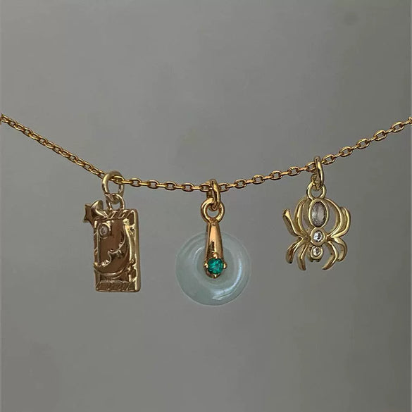 Pendant Necklace Women's Copper Mixed Gemstone Setting Electroplating Ushaped Heart Shape Flower Pattern