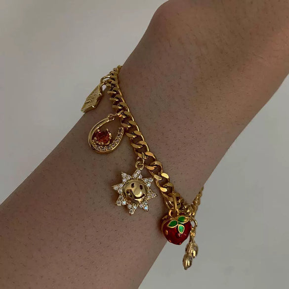 Pendant Necklace Women's Copper Mixed Gemstone Setting Electroplating Ushaped Heart Shape Flower Pattern