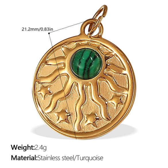 Pendant Necklace Women's 316L Stainless Steel Inlaid Rhinestone And Glass Stone Round With Eight Eyes Pattern Electroplated Light Luxury Fashion Style