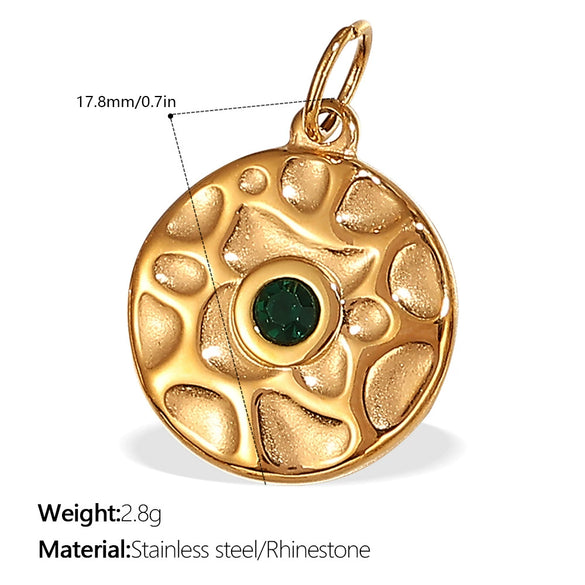 Pendant Necklace Women's 316L Stainless Steel Inlaid Rhinestone And Glass Stone Round With Eight Eyes Pattern Electroplated Light Luxury Fashion Style