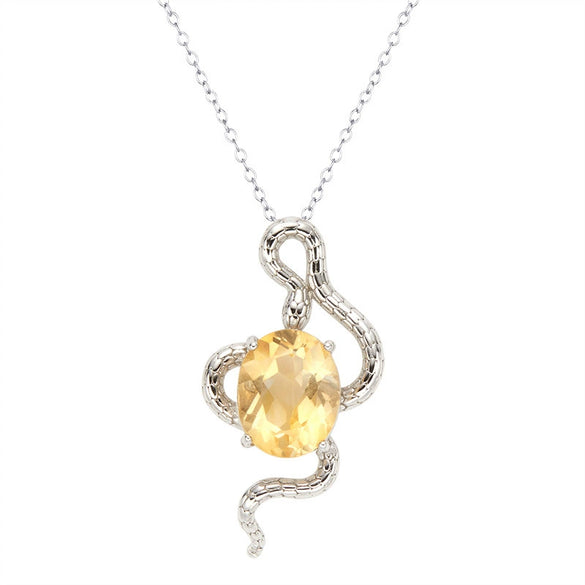 Pendant Necklace Zodiac Snake Natural Colored Topaz Amethyst 925 Sterling Silver Inlaid Animal Pattern