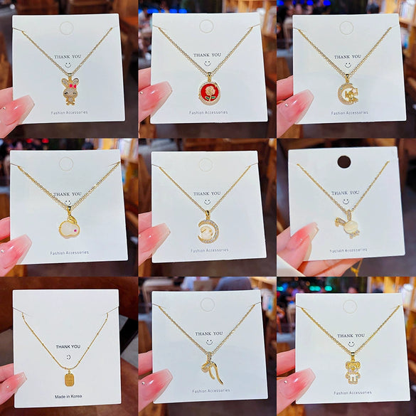 Pendant Pearl Necklace Women's Jewelry Titanium Steel Geometric Style Zirconia