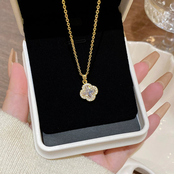 Pendant Pearl Necklace Women's Jewelry Titanium Steel Geometric Style Zirconia