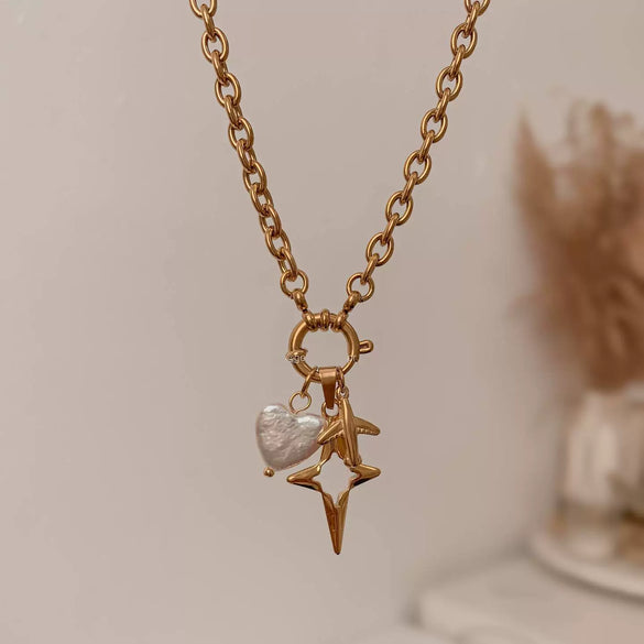 Pendant Stainless Steel Heart Shape Love Pearl Electroplating Fashion