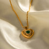 Pendant Stainless Steel Titanium Steel Geometric Love Shaped Electroplated Inlaid Emerald Zircon