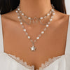 Pendant Tassel Necklace Imitation Pearl Alloy Heart Drop Star Geometric Electroplated For Women