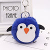 Penguin Plush Pu Leather Fur Ball Keychain Backpack Bag Pendant